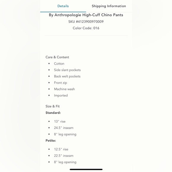 By Anthropologie High Cuff Chino Pants - brand new! - Picture 4 of 4